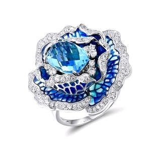 Pure 925 Sterling silver Elegant Blue Flower